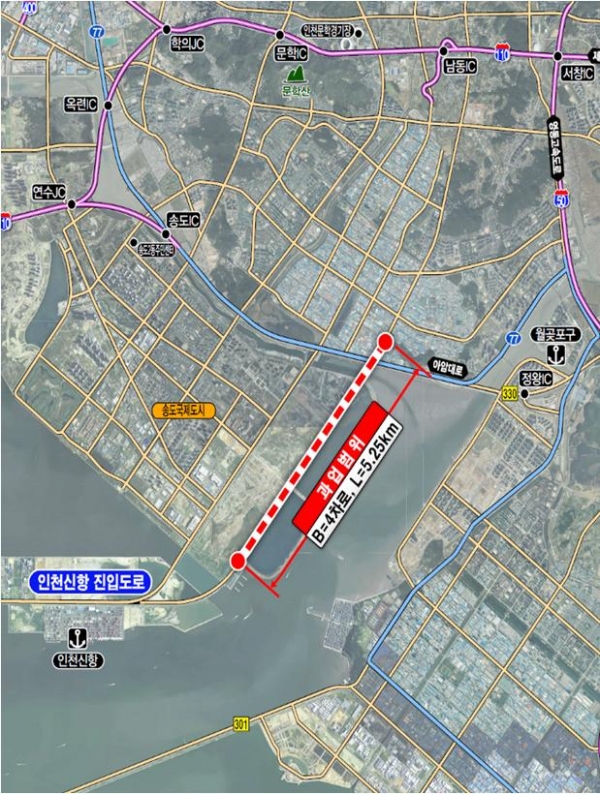 인천신항 진입도로 지하차도 위치도/제공=인천경제청