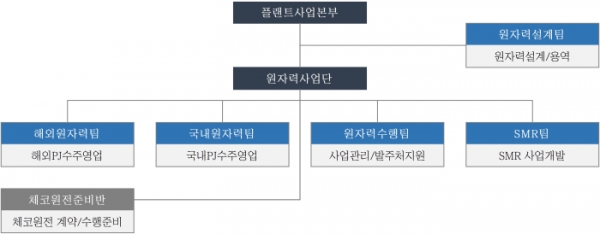 대우건설 플랜트사업본부 원자력 조직도/제공=대우건설