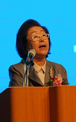 이은재 이사장이 31일 서울 전문건설회관에서 열린 제79회 총회에서 개회사를 하고 있다./사진=K-FINCO