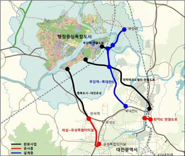 대전권 광역도로 진행사업 위치도/제공=행복청