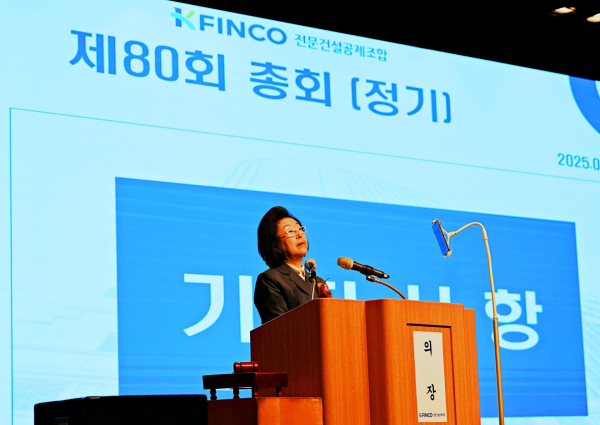 이은재 이사장이 총회를 진행하고 있다./사진=K-FINCO